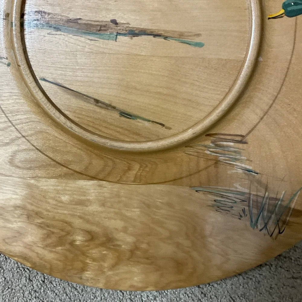 Vintage GH Specialty Co Hand Painted Wooden Platter‎ Ducks Outdoors Made in USA